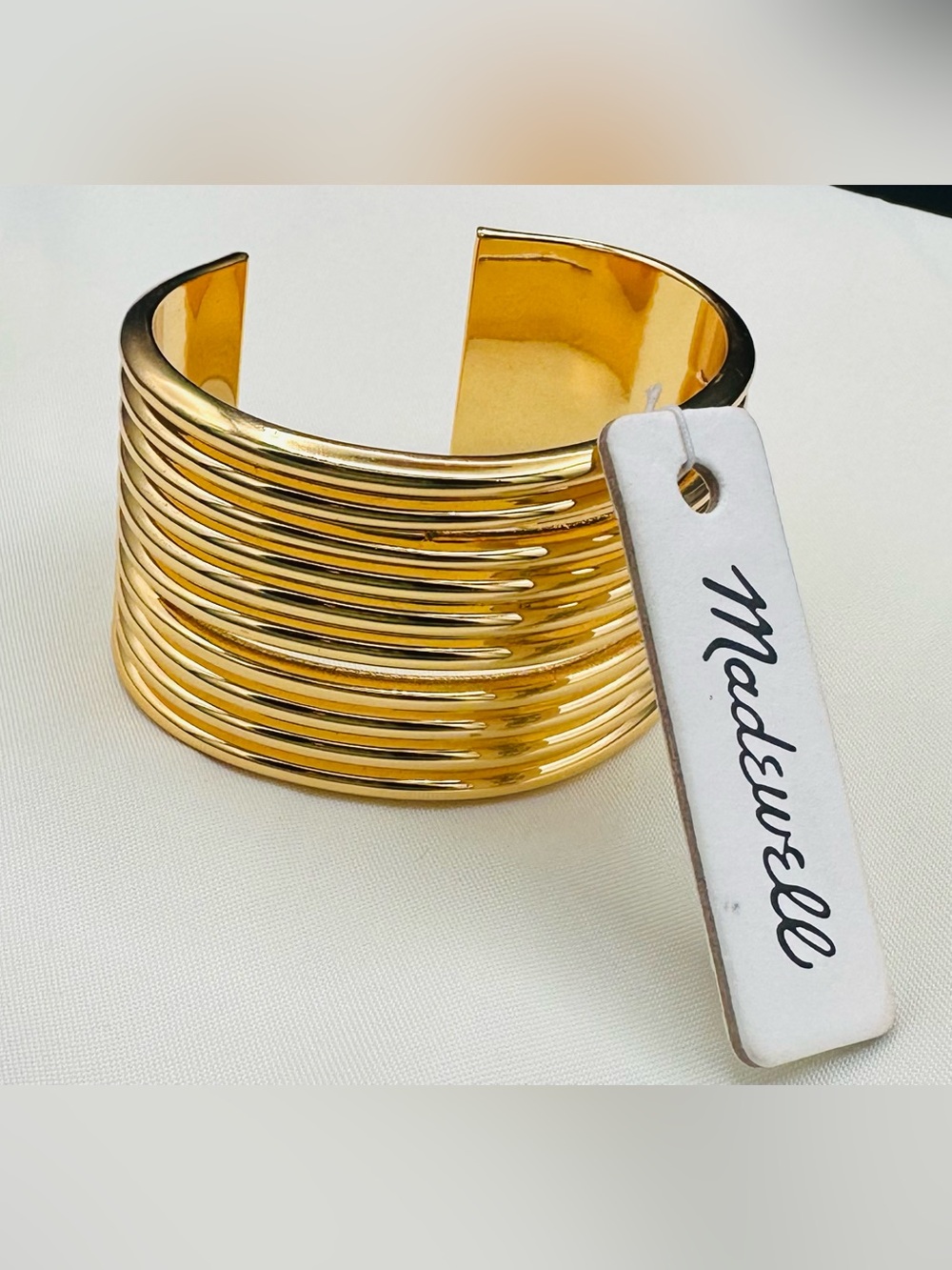 NWT Madewell Ribbed Statement Cuff Bracelet Gold Open Chunky Wide Multi Strand